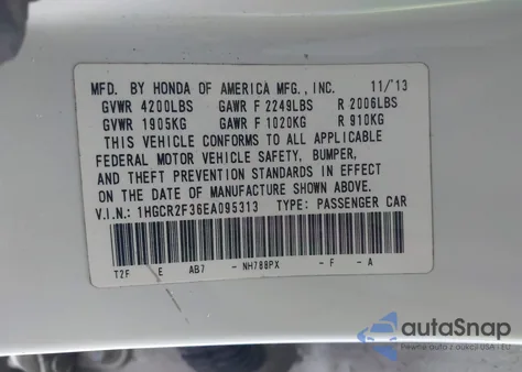 2014 Honda Accord Lx from USA, damaged, VIN 1HGCR2F36EA095313
